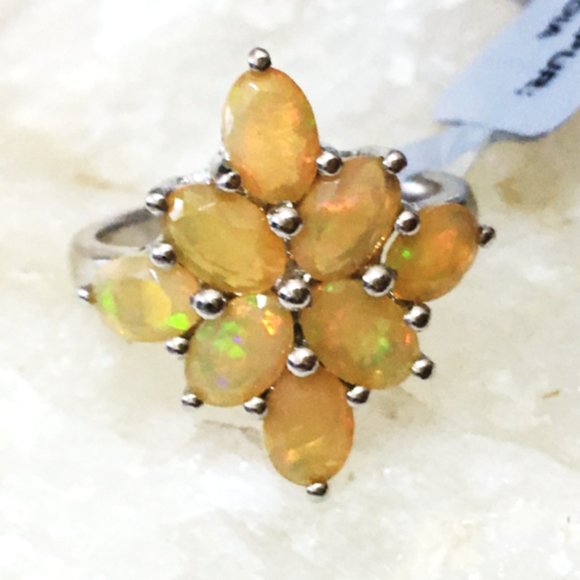 Natural Ethiopian Opal .925 Ring Cluster Silver 7 - Picture 9 of 16